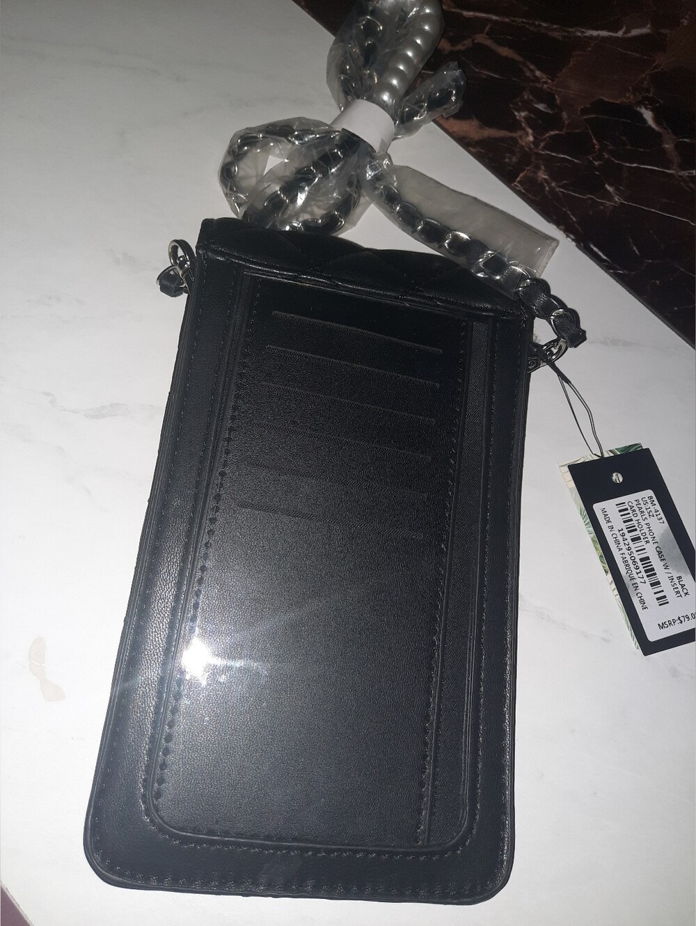 Badgley Mischka Quilted Black Pearl-Stud Crossbody Phone Bag - Picture 3 of 3